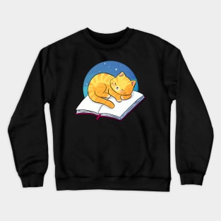 Cute ginger cat sleeping on a book illustration Crewneck Sweatshirt